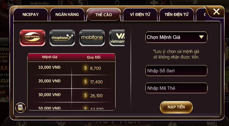 Cược Thủ Có Thể Sử Dụng Đa Dạng Các Loại Thẻ Cào Để Nạp Tiền Vào SunWin
